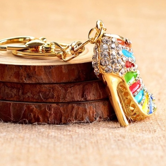 Multi Color Rhinestone Fashion Shoe Key Ring - Picture 2 of 5